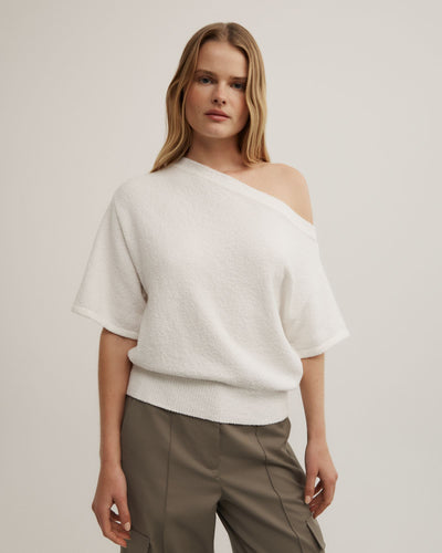 Asymmetric Textured Knit T-Shirt