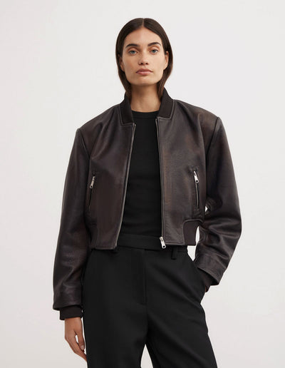 Crop Burnished Bomber Jacket