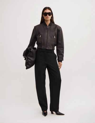 Crop Burnished Bomber Jacket