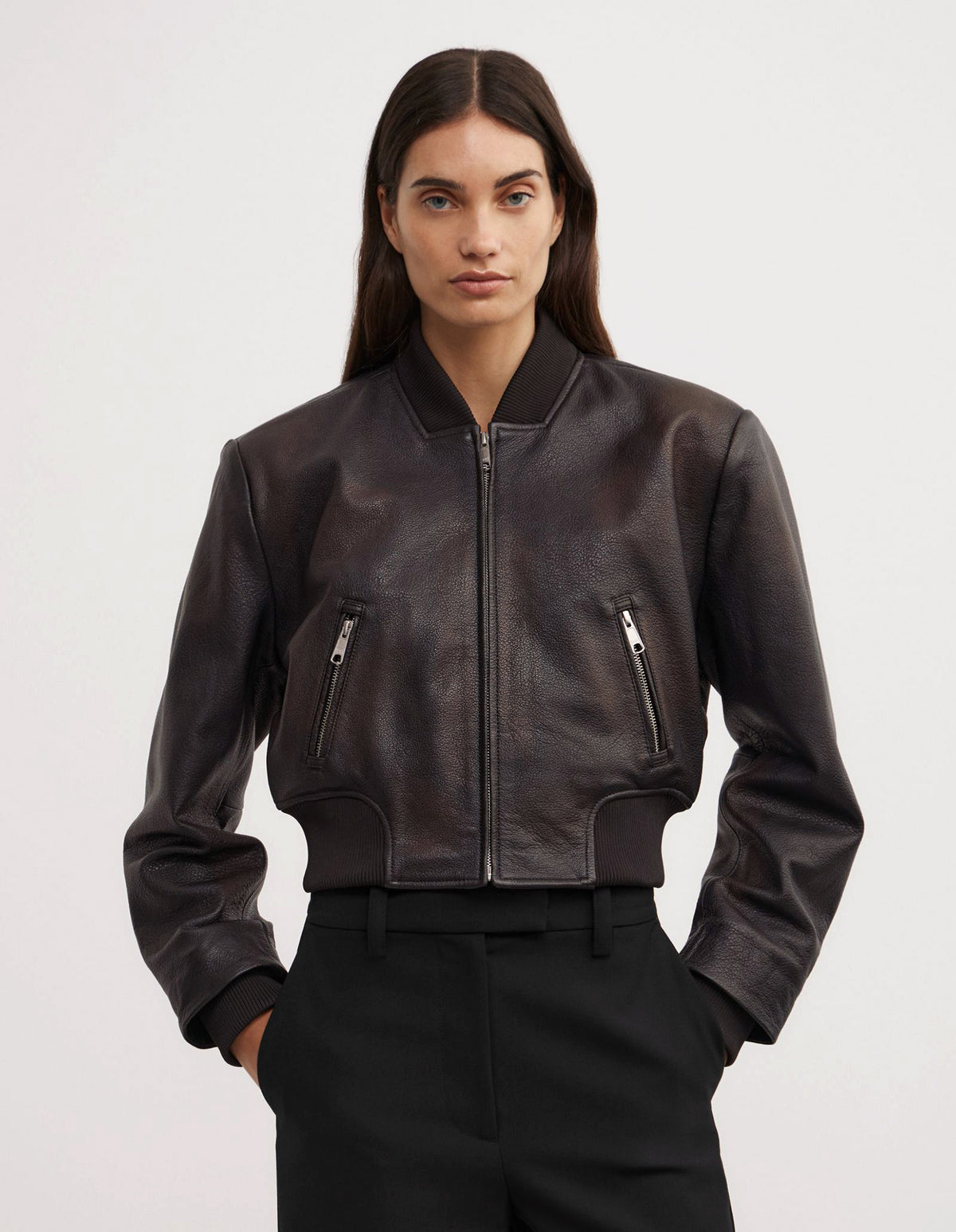 Crop Burnished Bomber Jacket