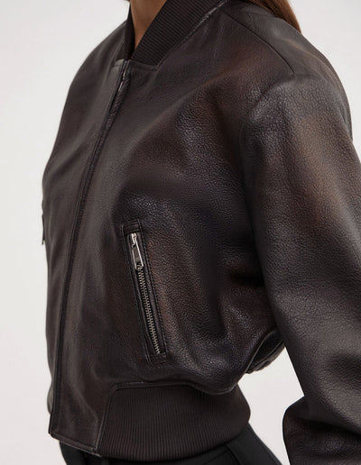 Crop Burnished Bomber Jacket