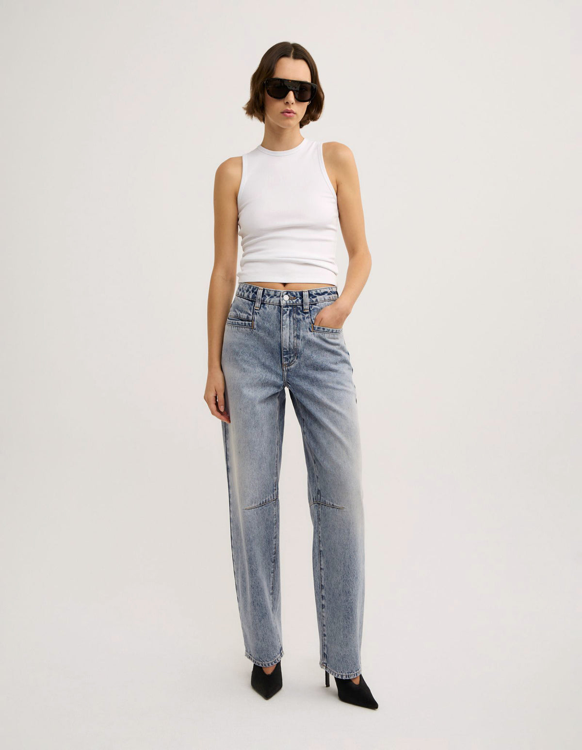 Pocket Detail Barrel Jeans