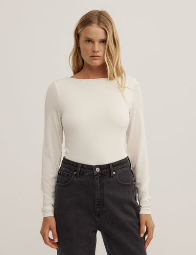 Draped Back Long Sleeve Top