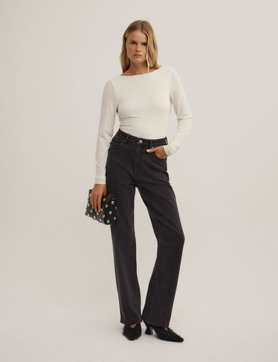 Draped Back Long Sleeve Top