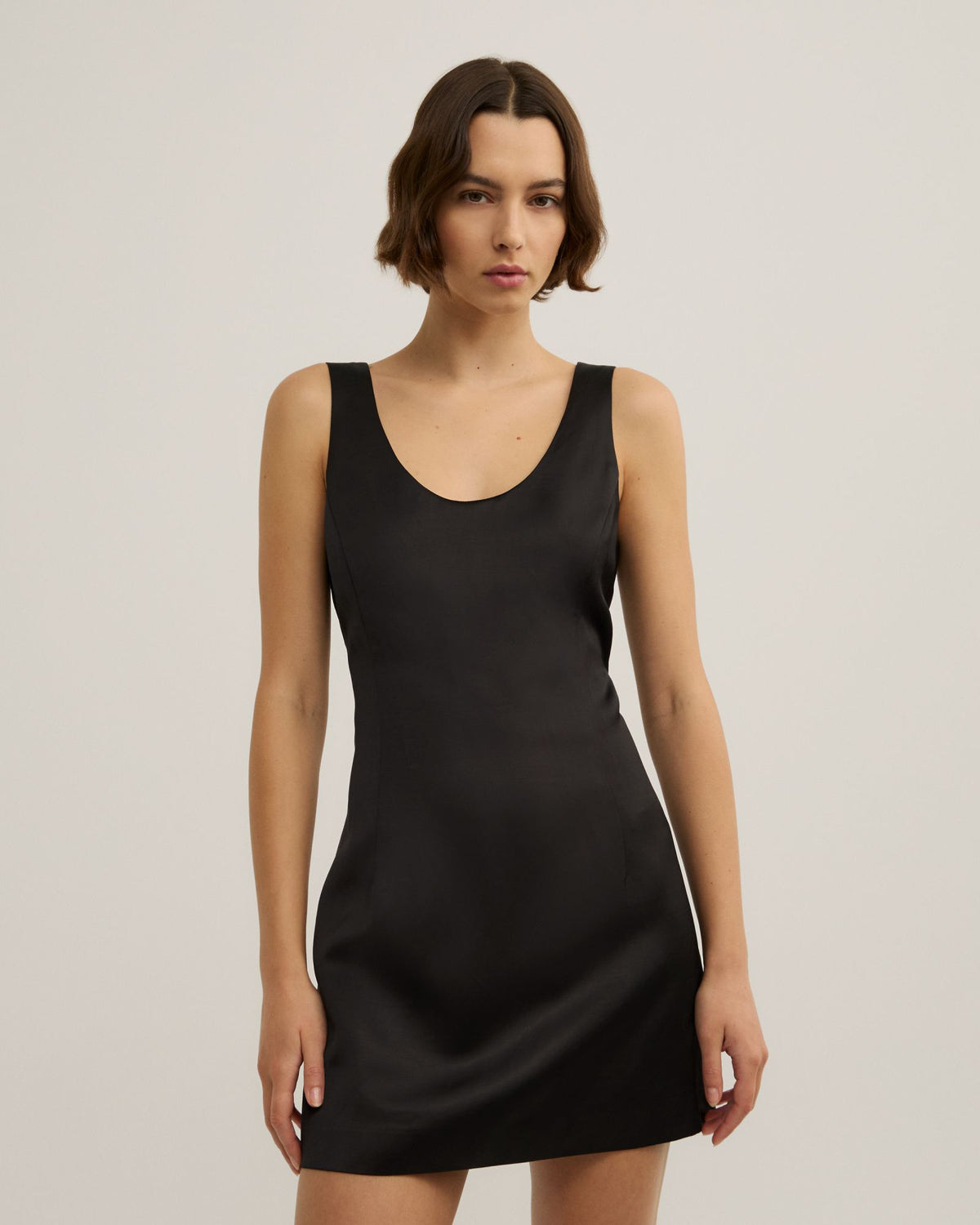 Scoop Neck Satin Mini Dress