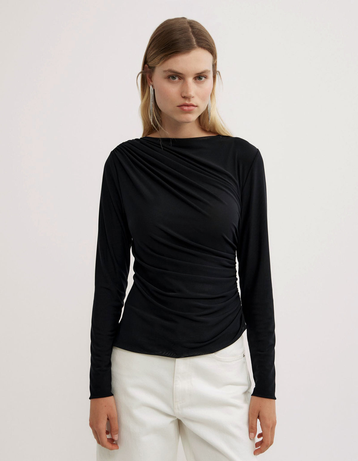 Mesh Drape Long Sleeve Top