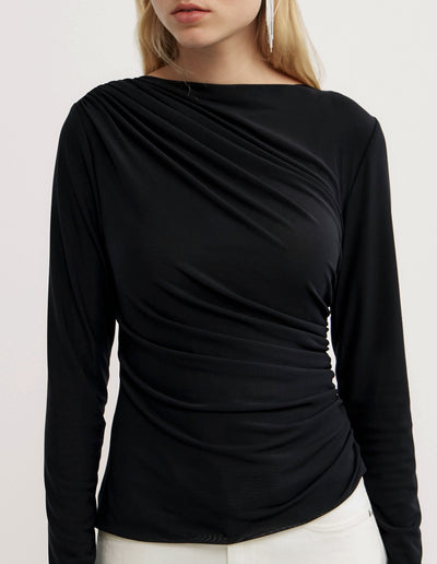 Mesh Drape Long Sleeve Top