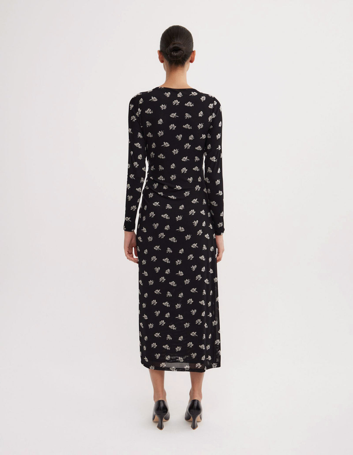 Long Sleeve Ruched Mesh Dress