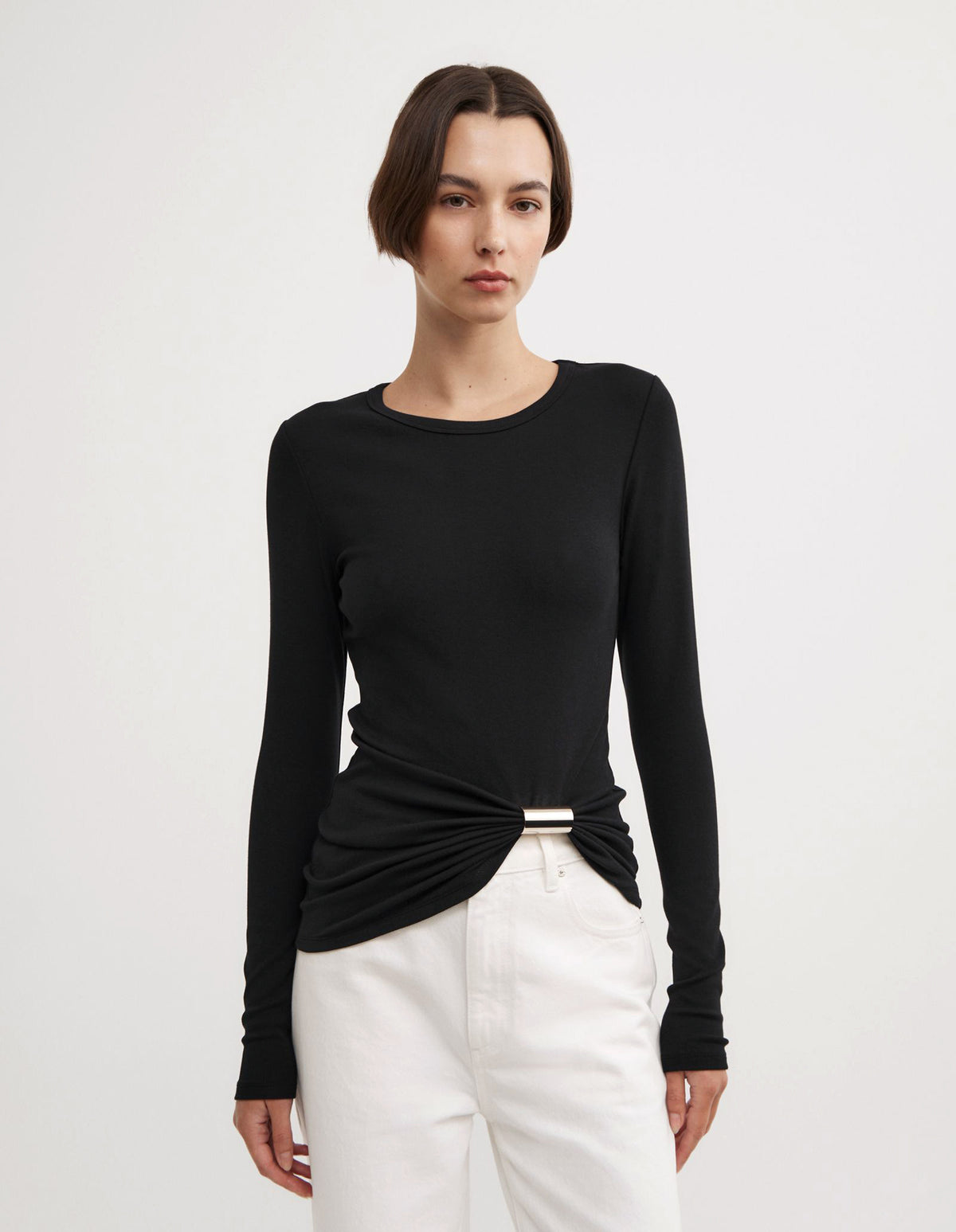 Metal Trim Long Sleeve Top