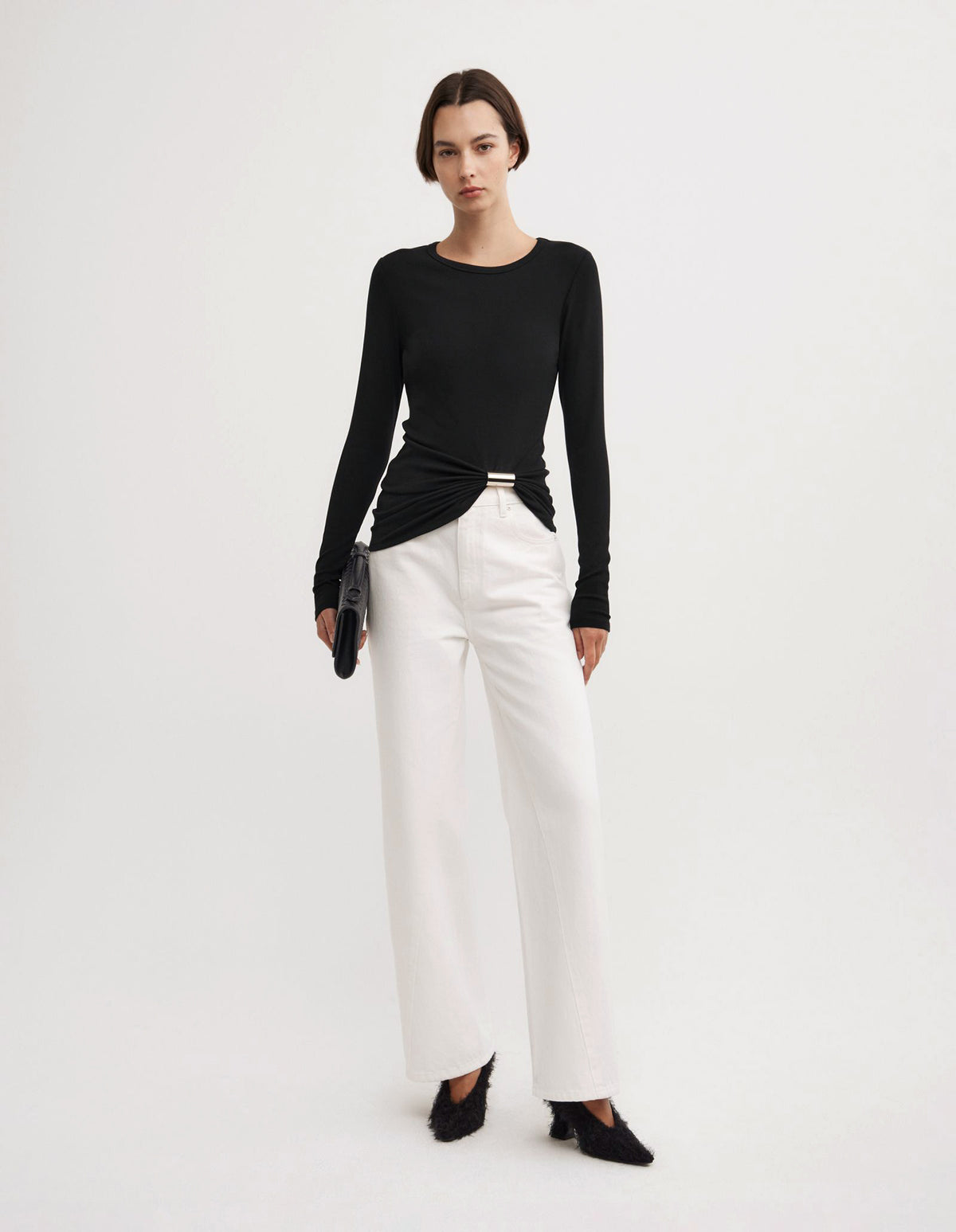 Metal Trim Long Sleeve Top