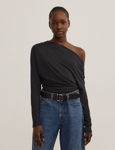 Asymmetric Draped Long Sleeve Top