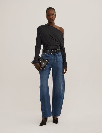 Asymmetric Draped Long Sleeve Top