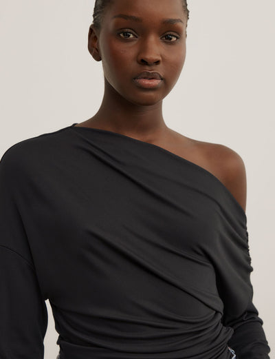 Asymmetric Draped Long Sleeve Top