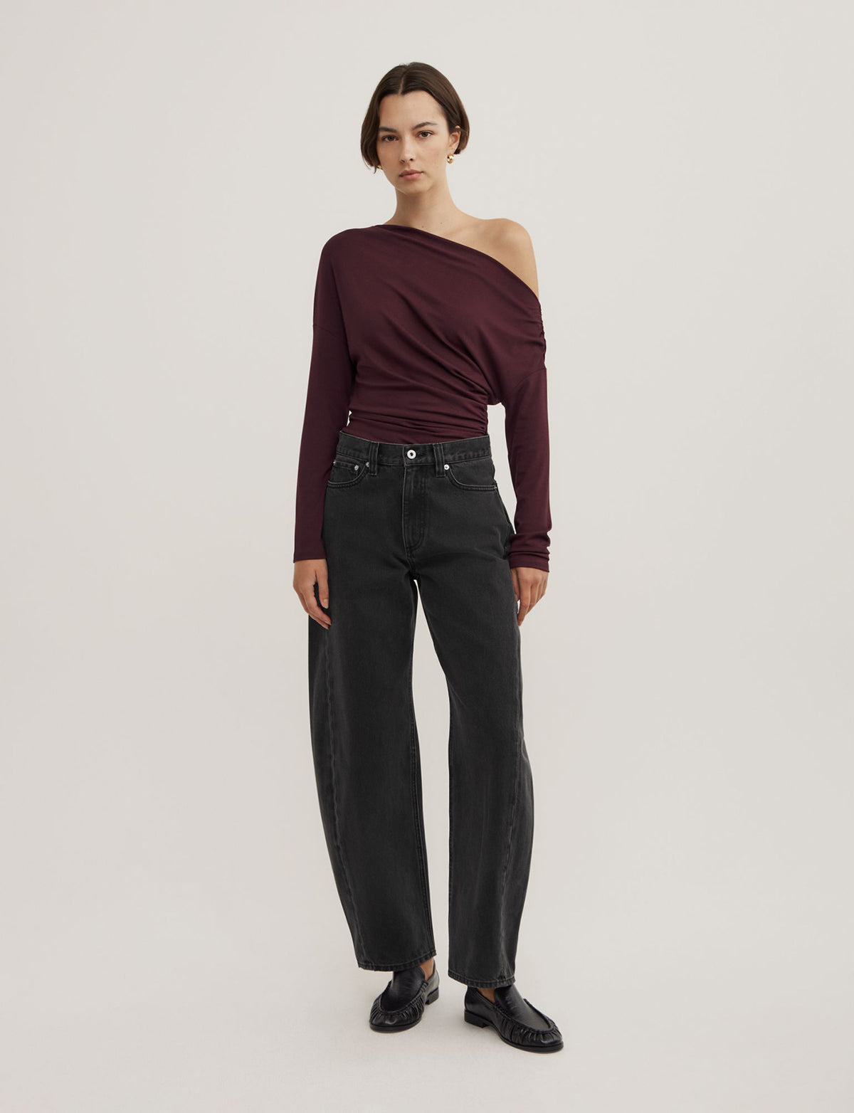 Asymmetric Draped Long Sleeve Top