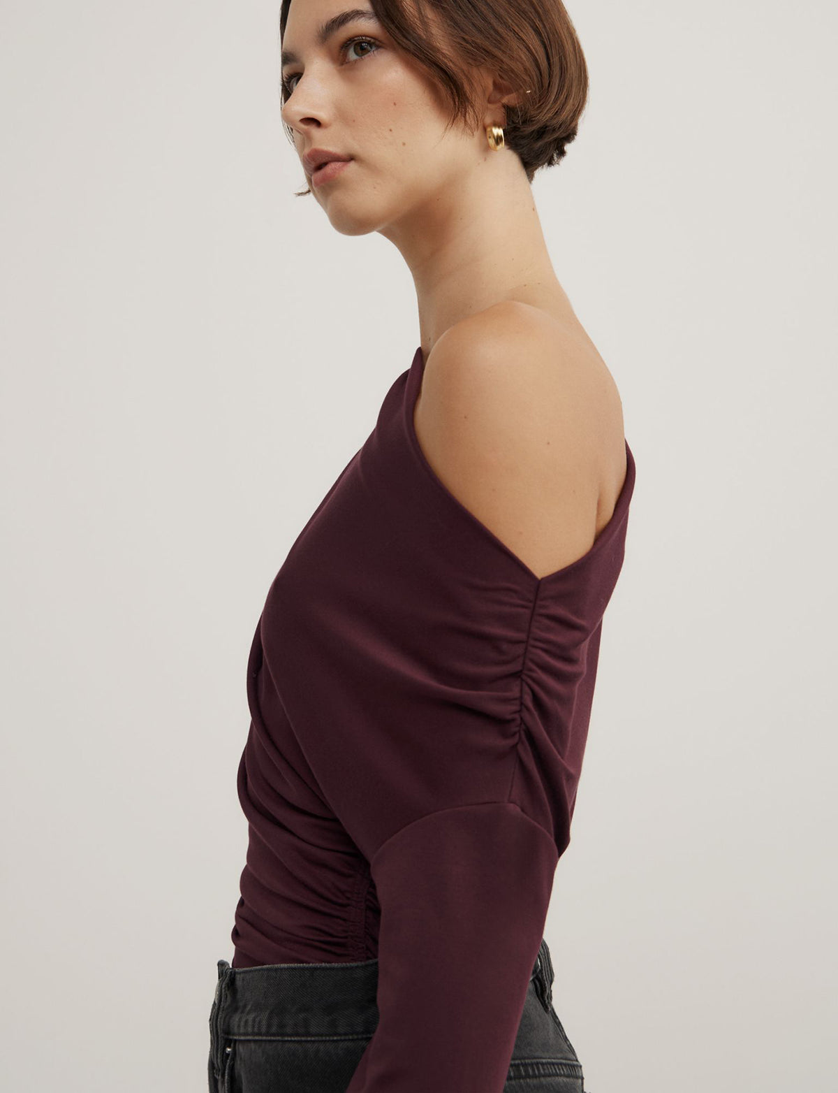 Asymmetric Draped Long Sleeve Top