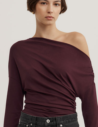 Asymmetric Draped Long Sleeve Top