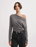 Asymmetric Draped Long Sleeve Top