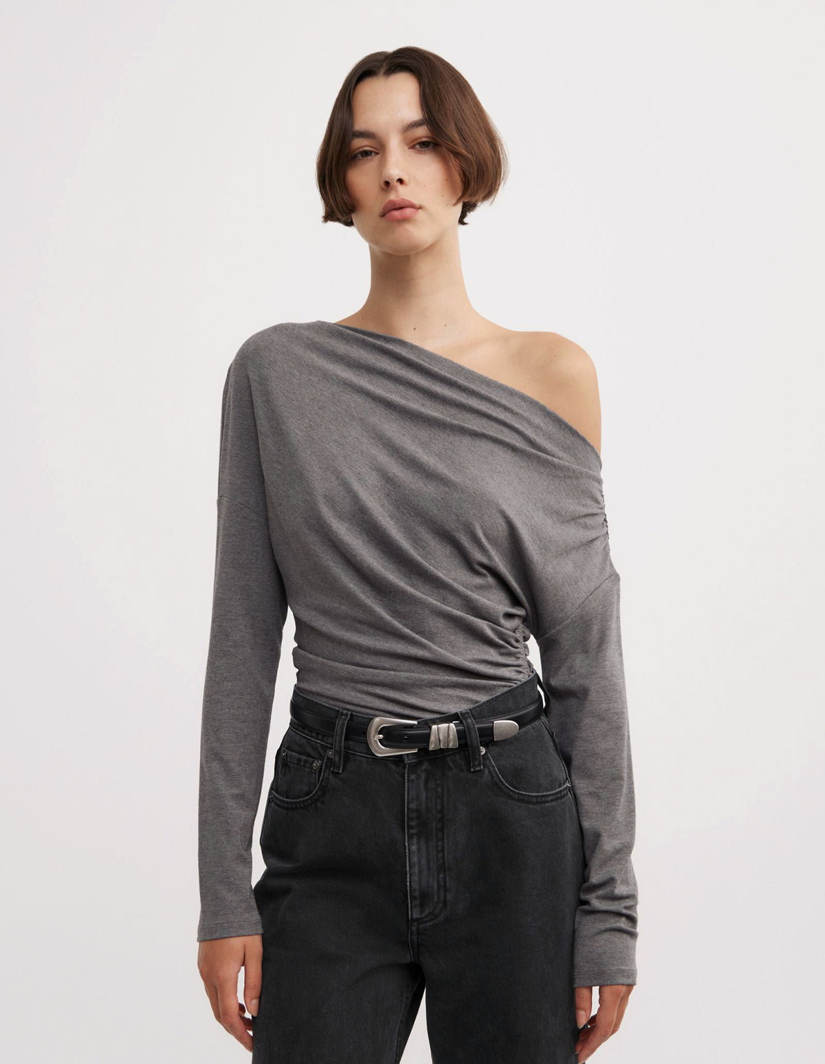 Asymmetric Draped Long Sleeve Top