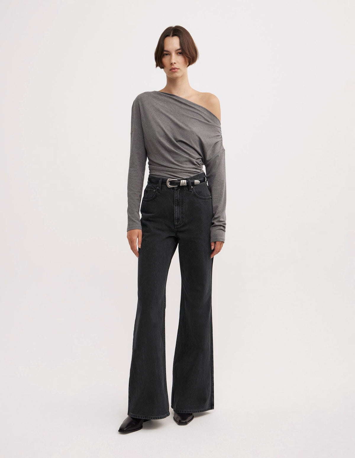 Asymmetric Draped Long Sleeve Top