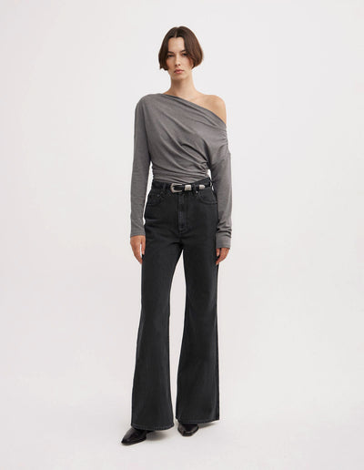 Asymmetric Draped Long Sleeve Top