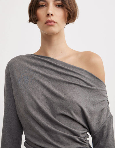 Asymmetric Draped Long Sleeve Top