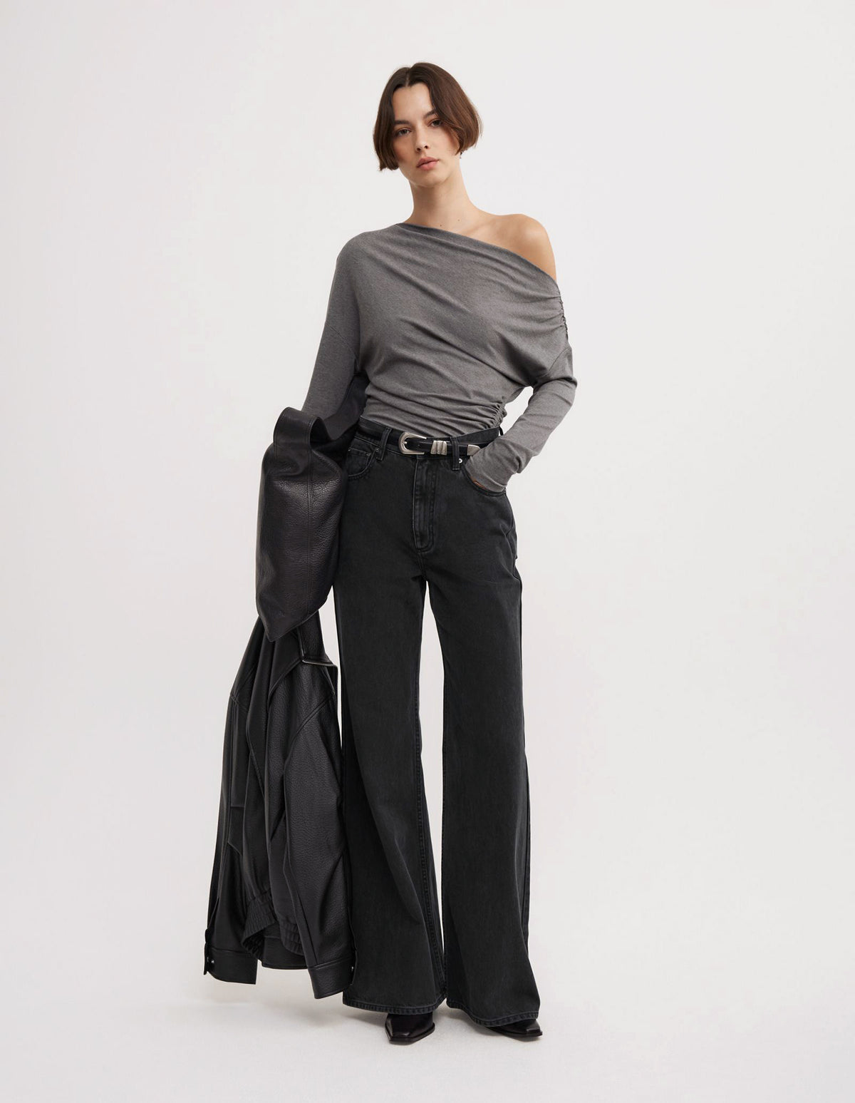 Asymmetric Draped Long Sleeve Top