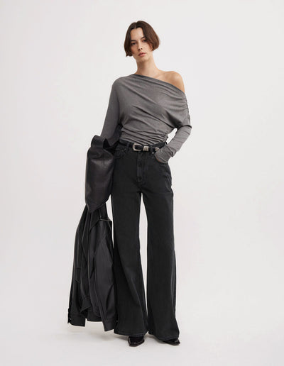 Asymmetric Draped Long Sleeve Top