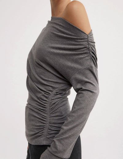 Asymmetric Draped Long Sleeve Top