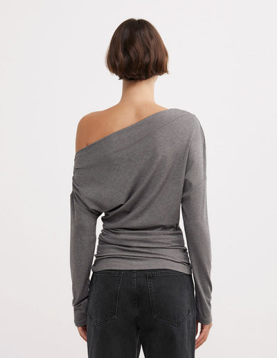 Asymmetric Draped Long Sleeve Top