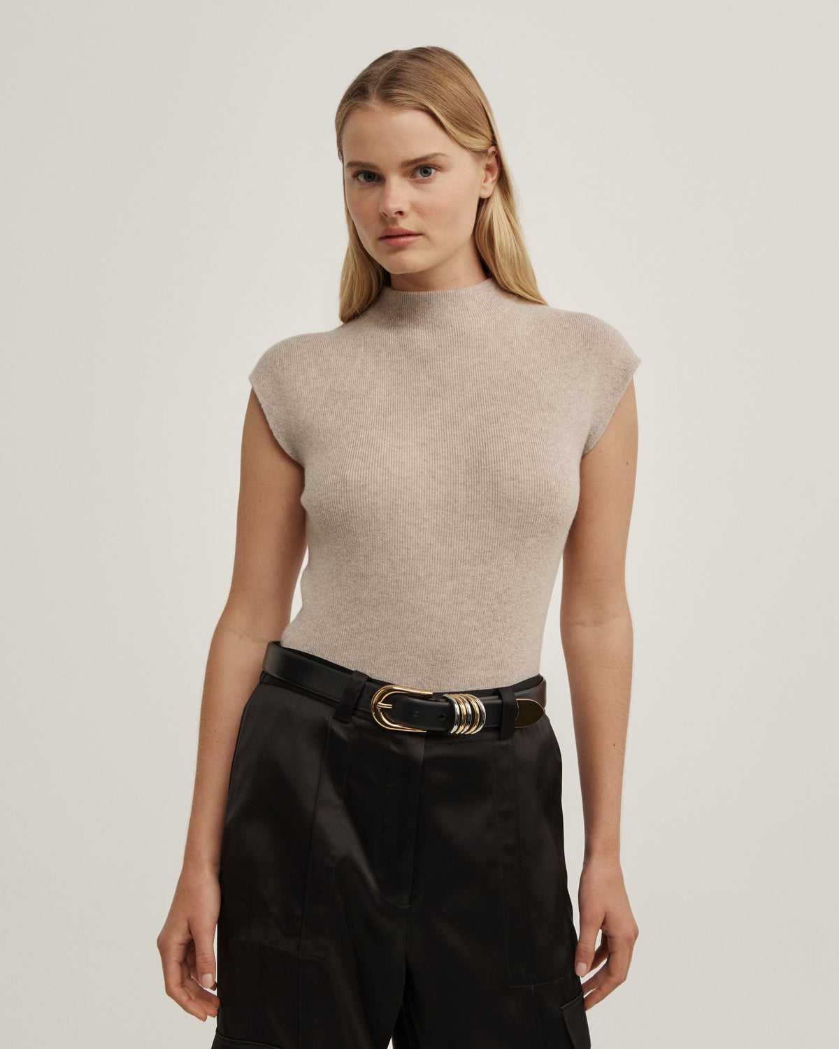 High Neck Knit T-Shirt