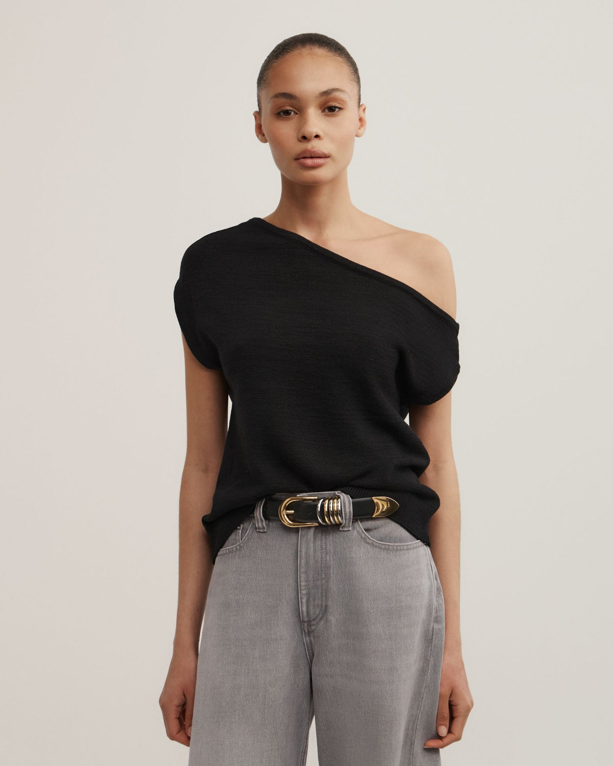 Asymmetric Short Sleeve Slouch Knit