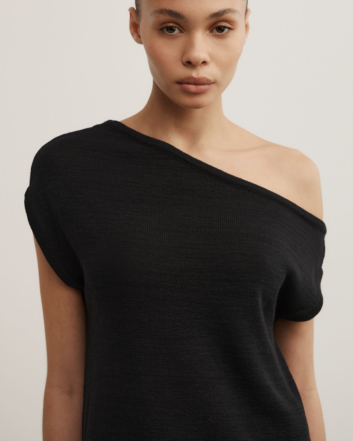 Asymmetric Short Sleeve Slouch Knit