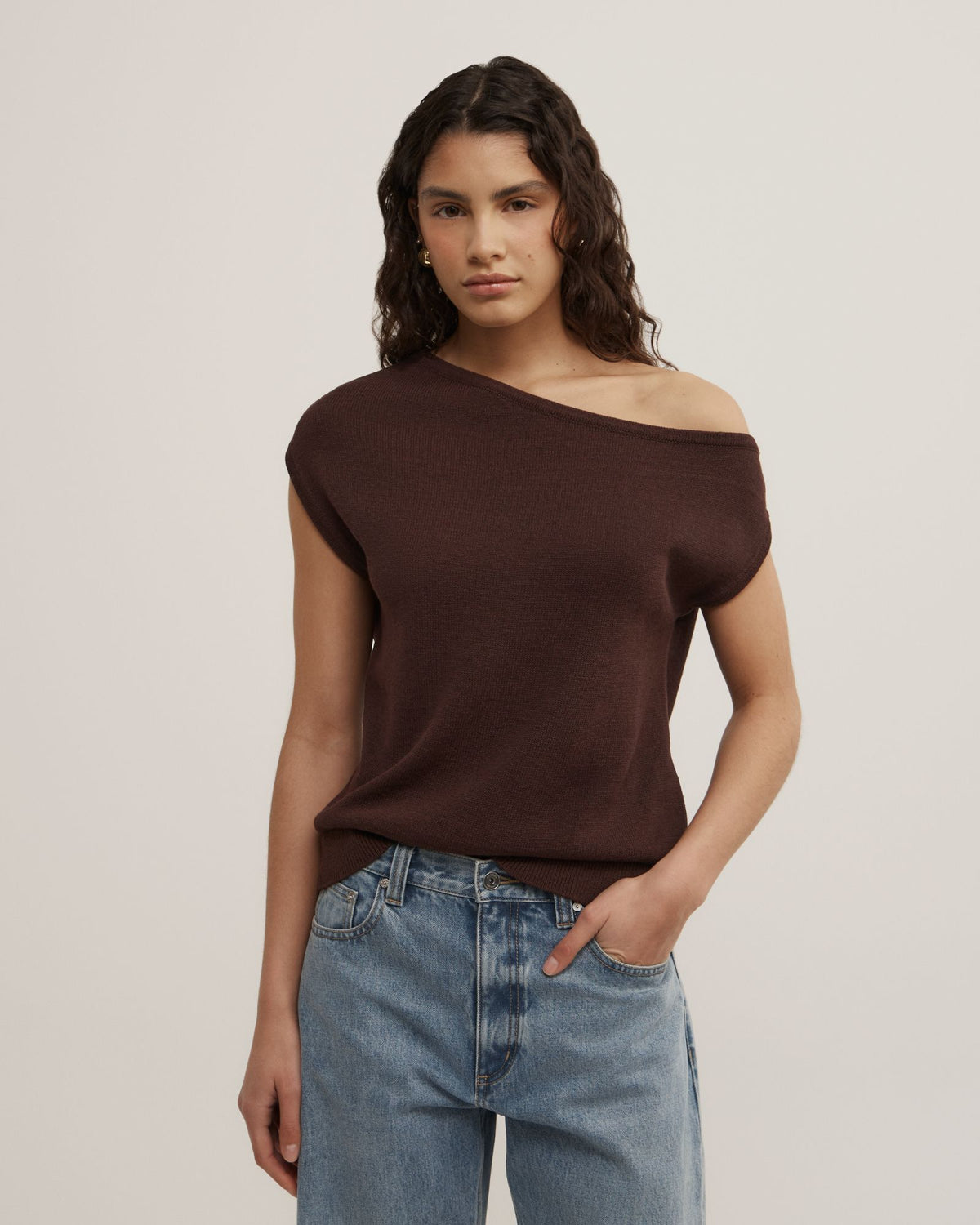Asymmetric Short Sleeve Slouch Knit