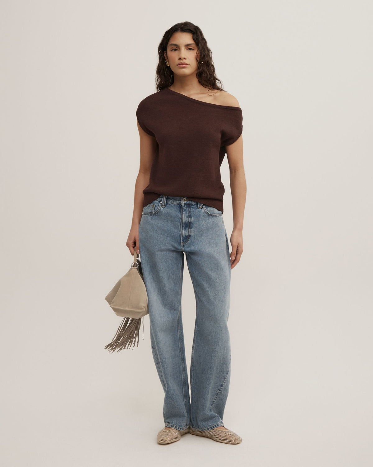 Asymmetric Short Sleeve Slouch Knit