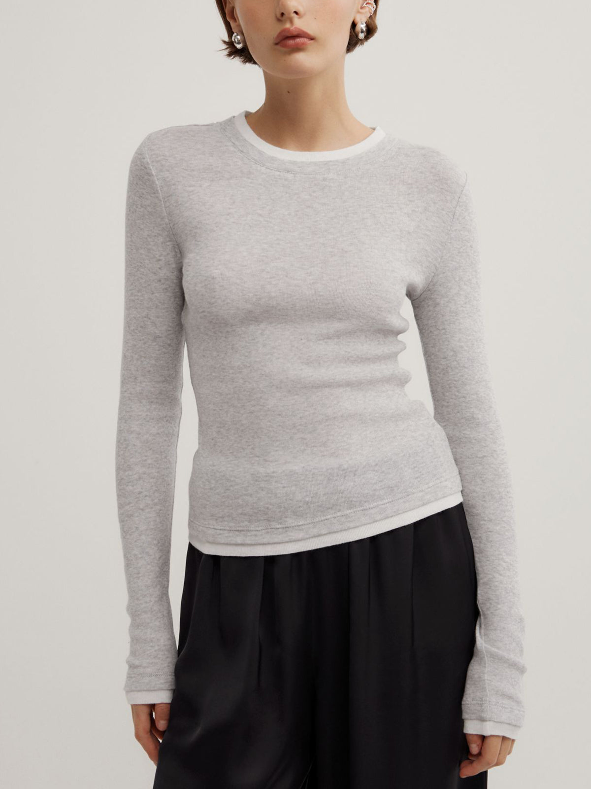 Contrast Trim Long Sleeve Top