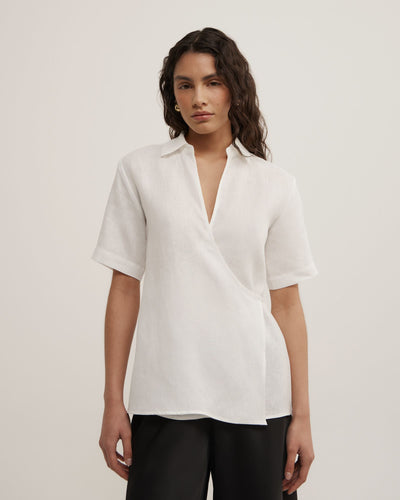 Wrap Linen Short Sleeve Shirt