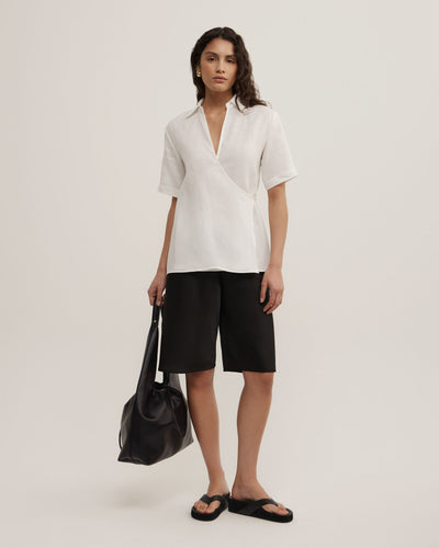 Wrap Linen Short Sleeve Shirt