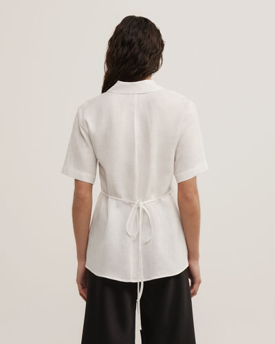 Wrap Linen Short Sleeve Shirt