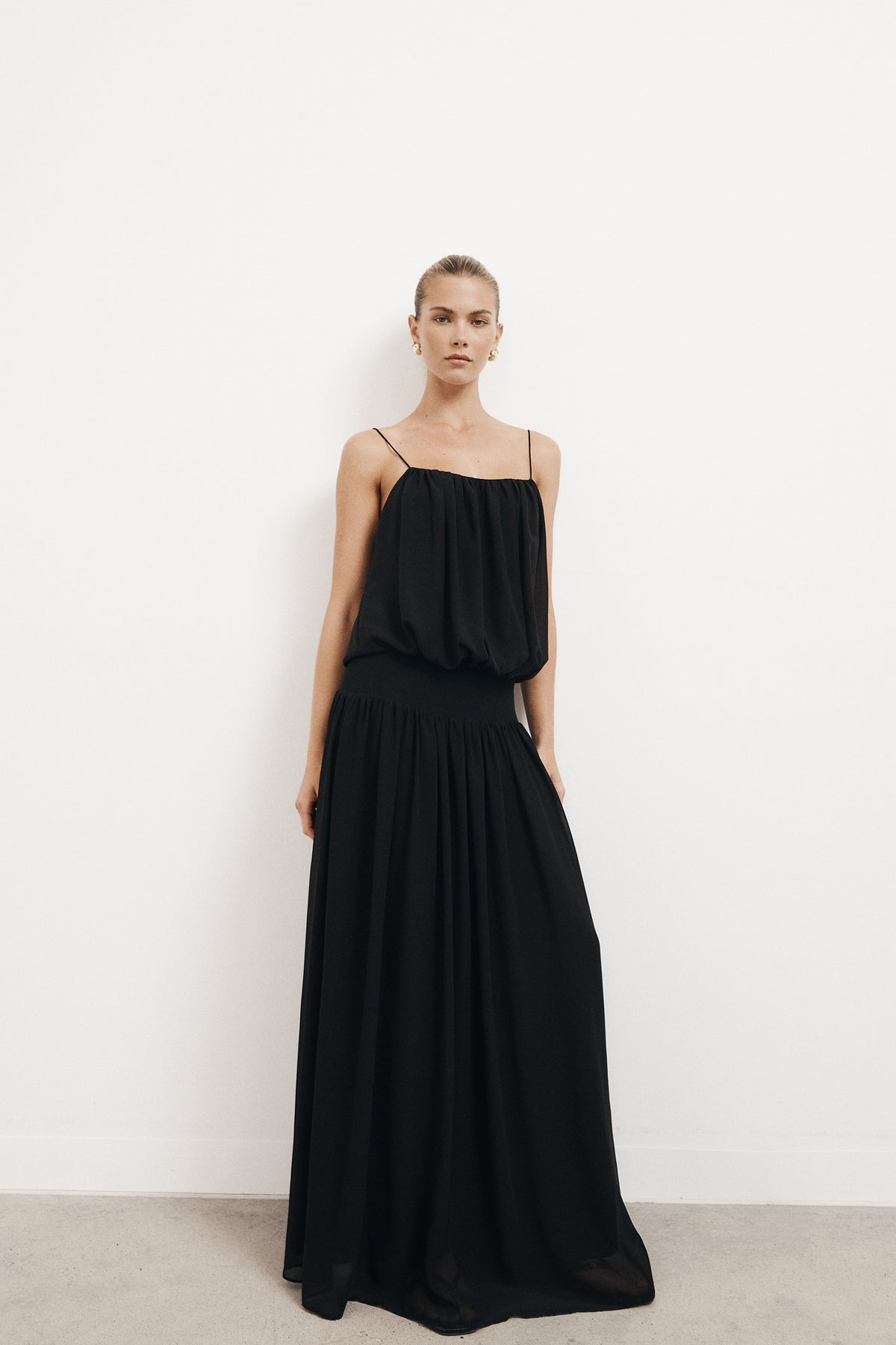 Blouson Drape Maxi Dress