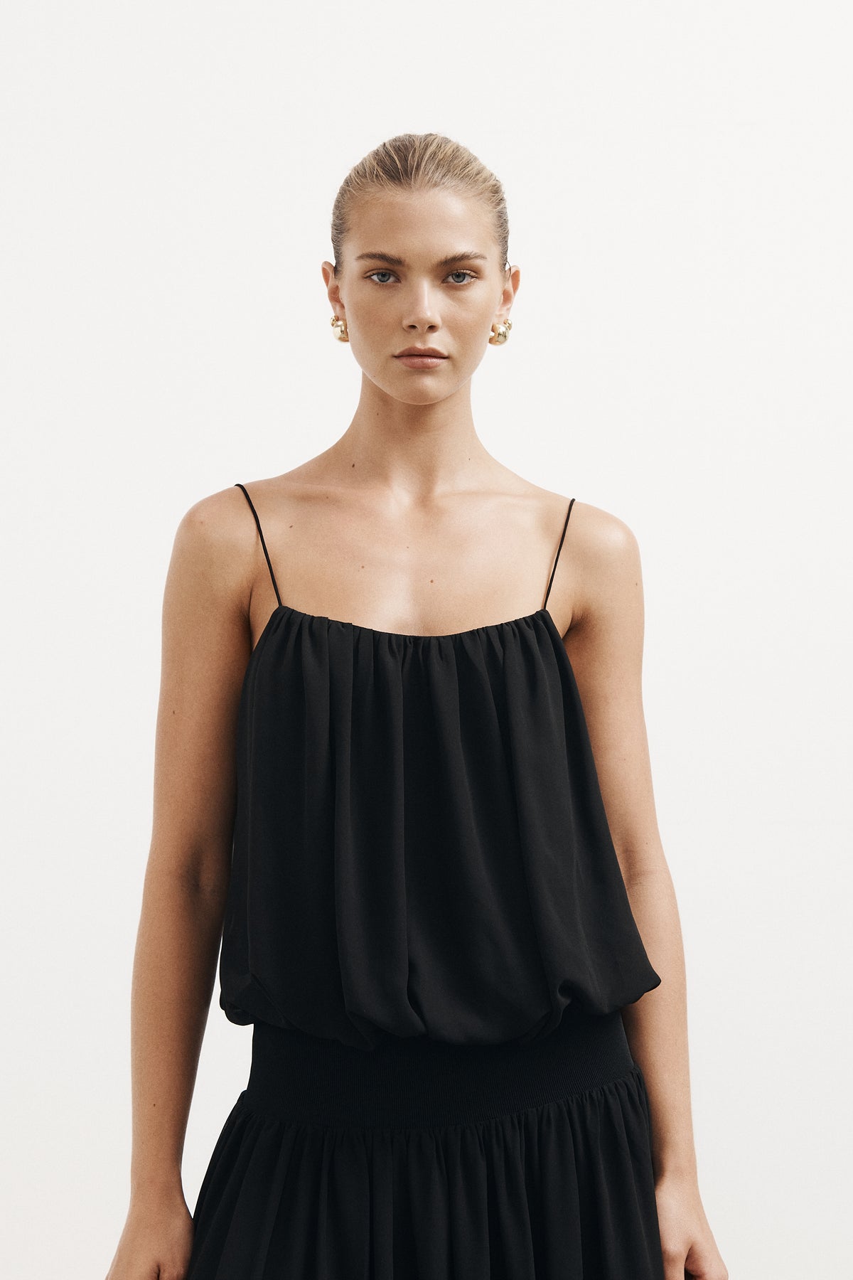 Blouson Drape Maxi Dress