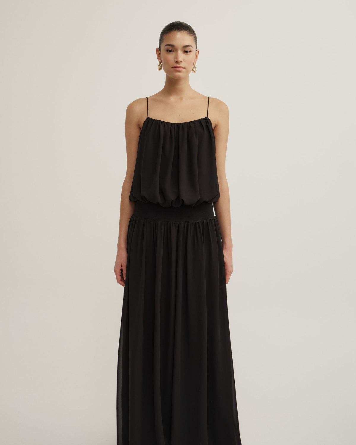 Blouson Drape Maxi Dress