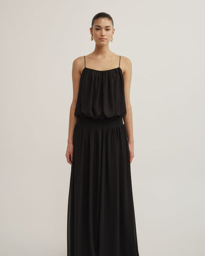 Blouson Drape Maxi Dress