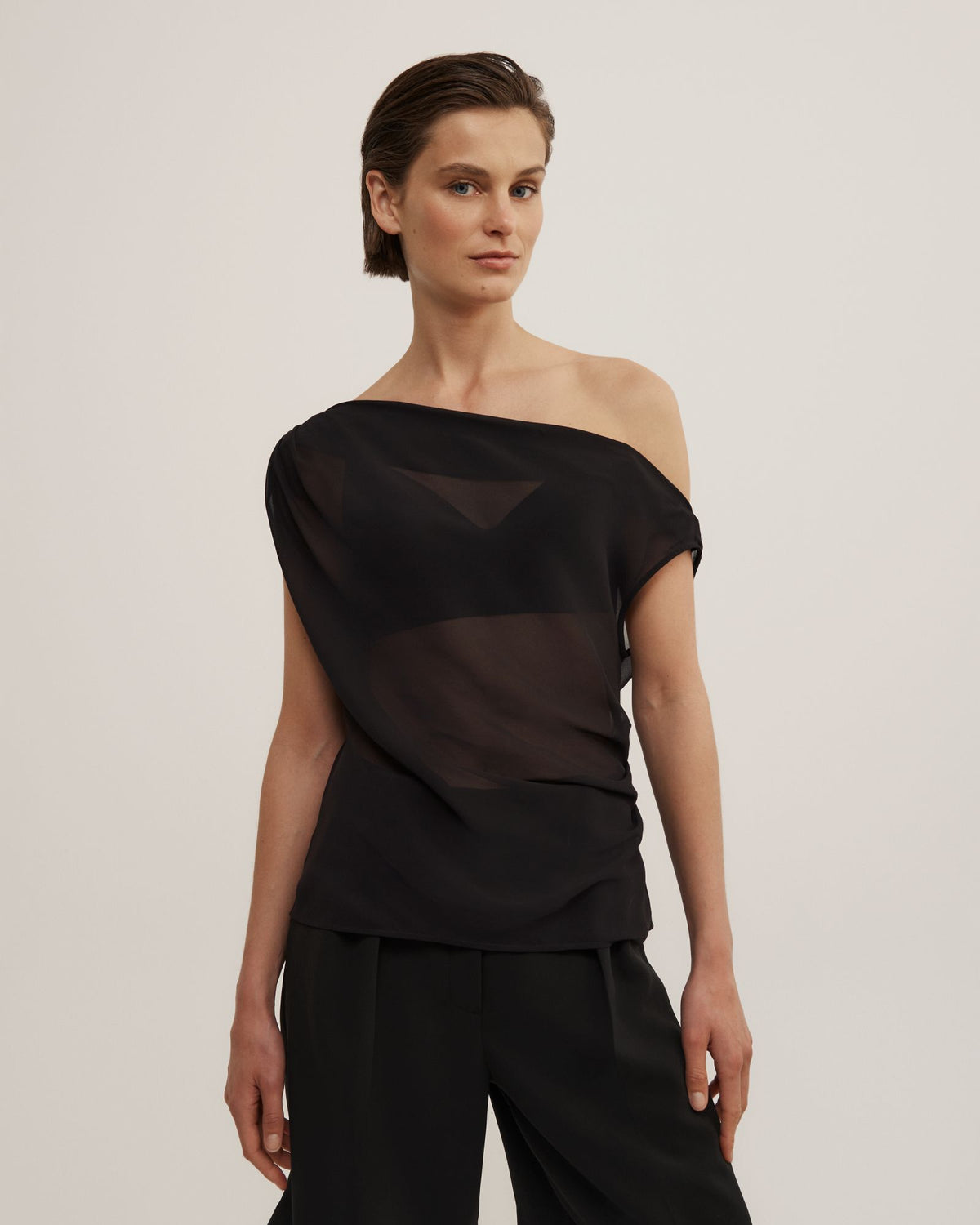 Sheer Drape Asymmetric Top