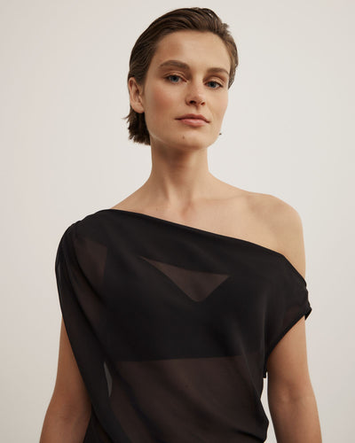 Sheer Drape Asymmetric Top