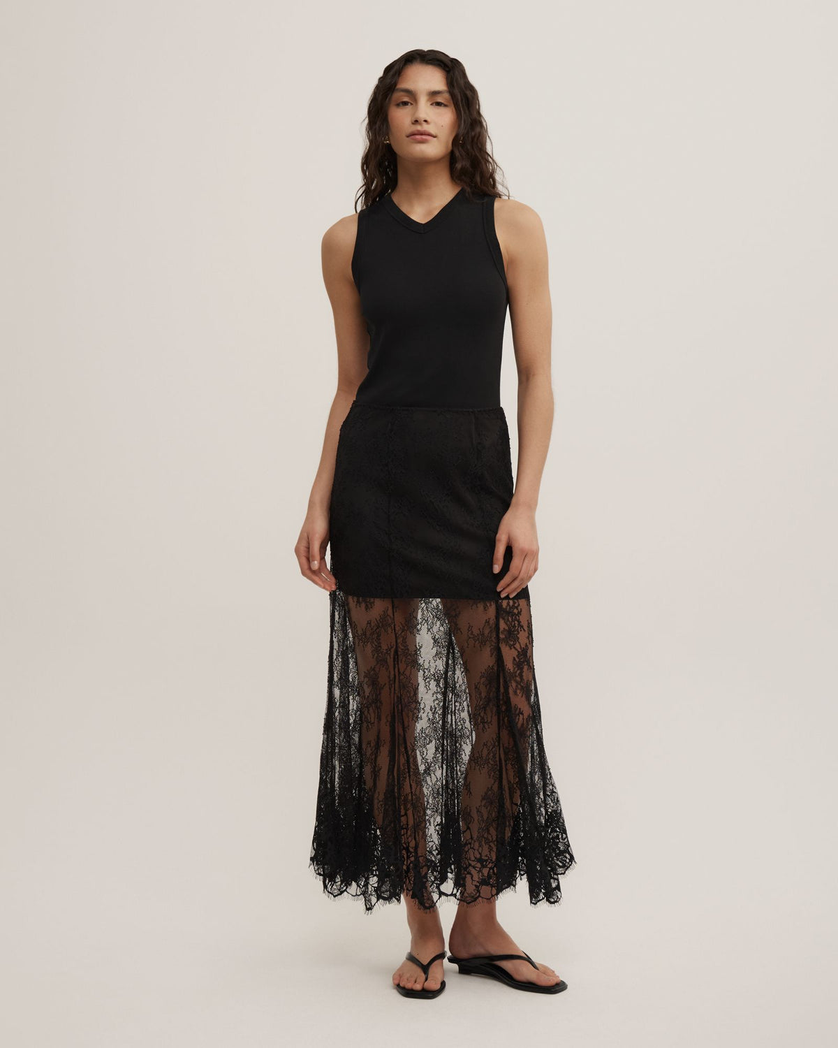 Lace Panel Maxi Skirt