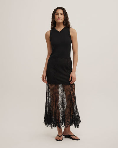 Lace Panel Maxi Skirt