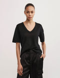 Linen V-Neck Knit T-Shirt