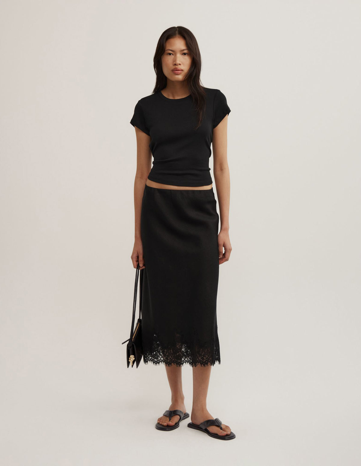 Linen Lace Midi Skirt