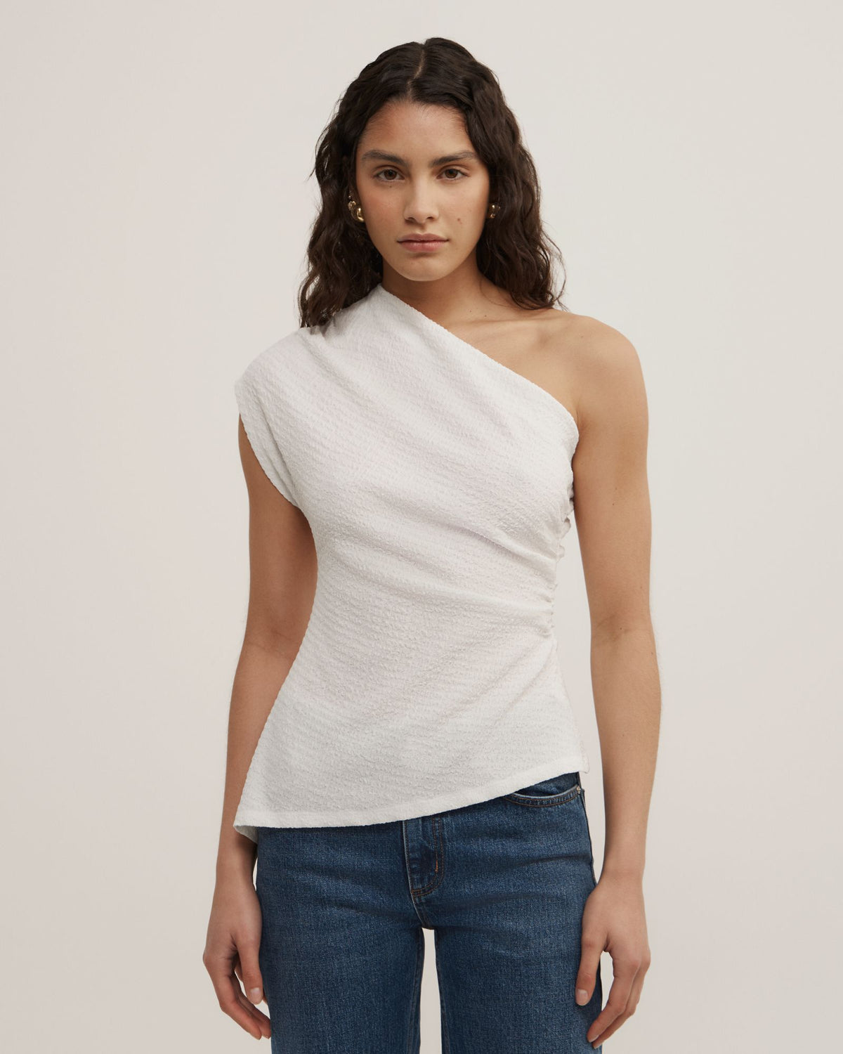 One Shoulder Textured Top