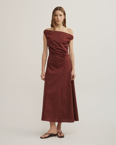 Off Shoulder Gather Midi Dress